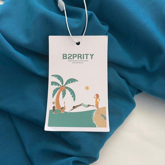 B2PRITY Swimsuit Women L Blue Swim Dress Wrap V-Neck Mesh 1 Piece Tummy Control - Picture 5 of 6